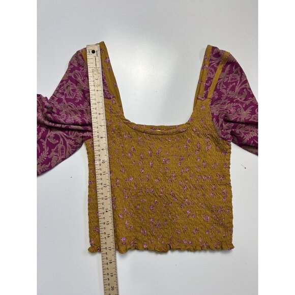 Free People Marigold Smocked Crop Top Golden Combo NWT XS - Picture 8 of 11